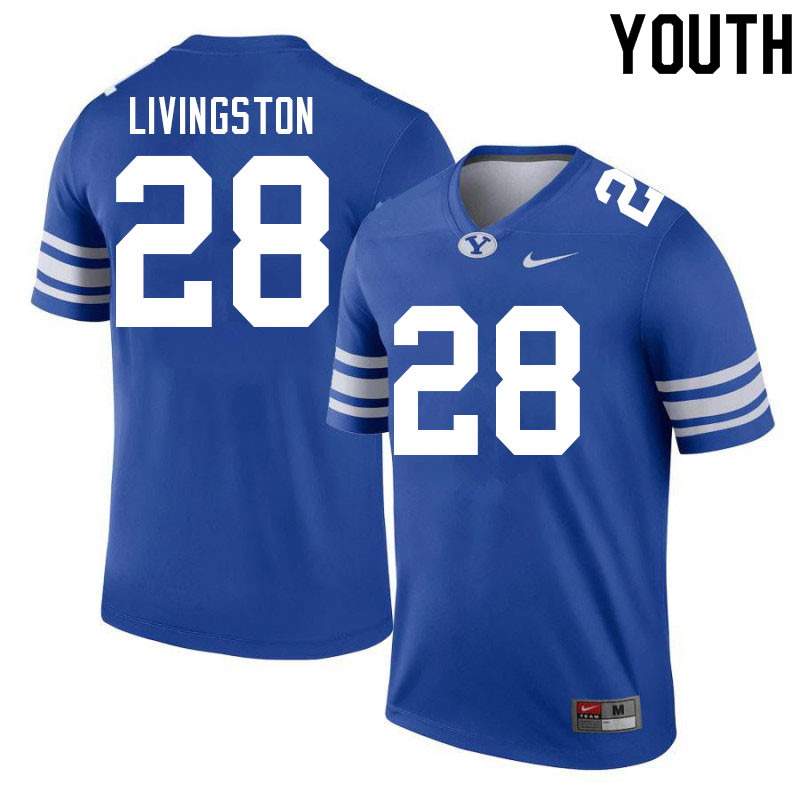 Youth #28 Hayden Livingston BYU Cougars College Football Jerseys Sale-Royal